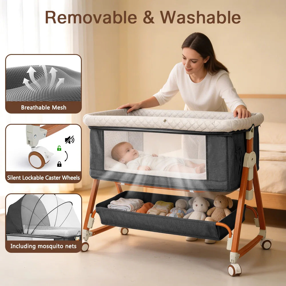 Kmaier 3-in-1 Baby Bassinet Bedside Sleeper With Rocking Cradle