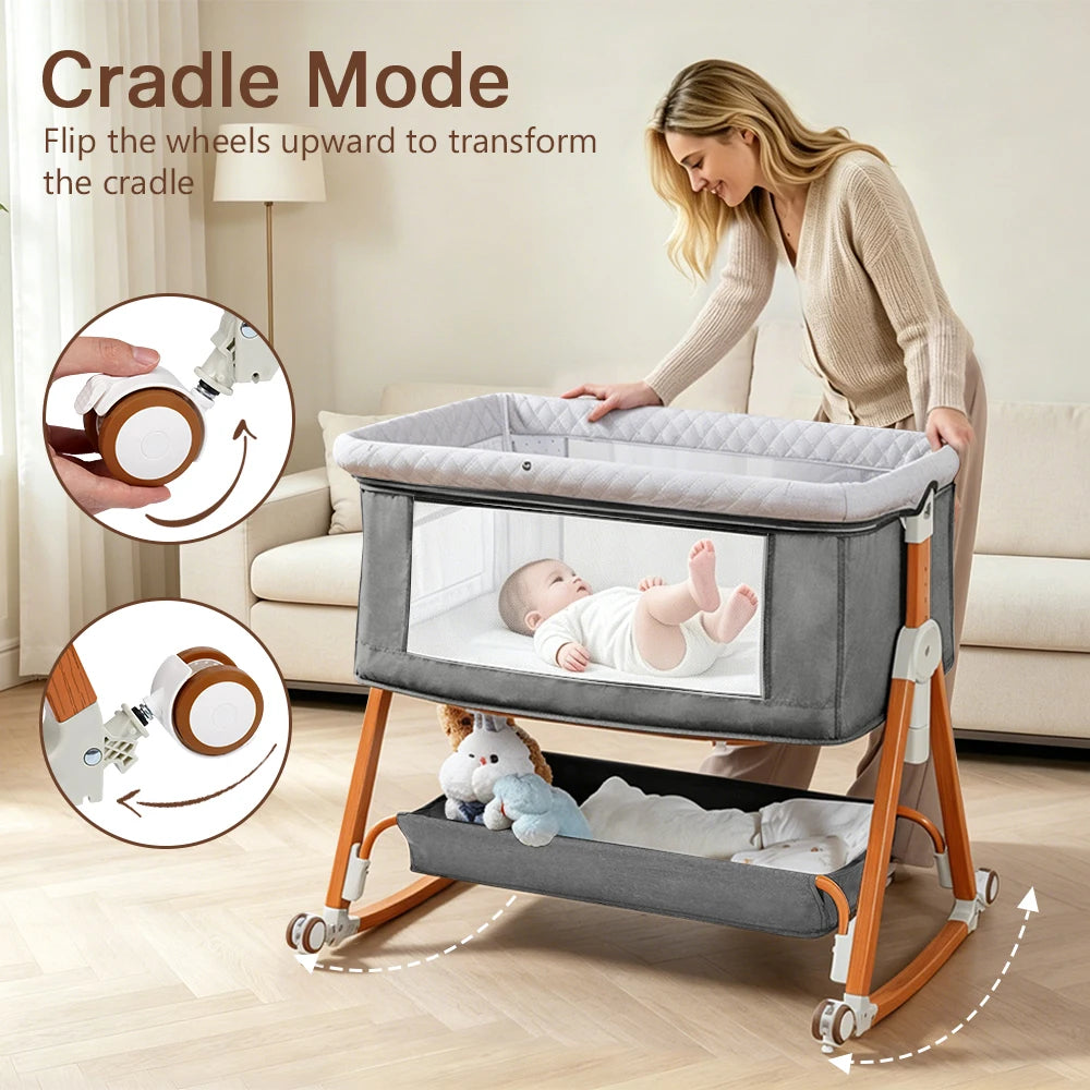 Kmaier Adjustable Baby Bassinet Sleeper With Storage And Breathable Mesh