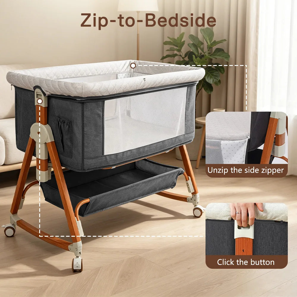 Kmaier 3-in-1 Baby Bassinet Bedside Sleeper With Rocking Cradle