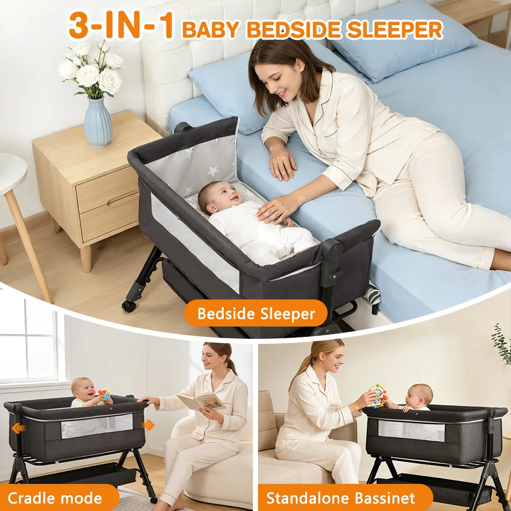3 In 1 Baby Bassinet Bedside Sleeper Portable Folding Cradle