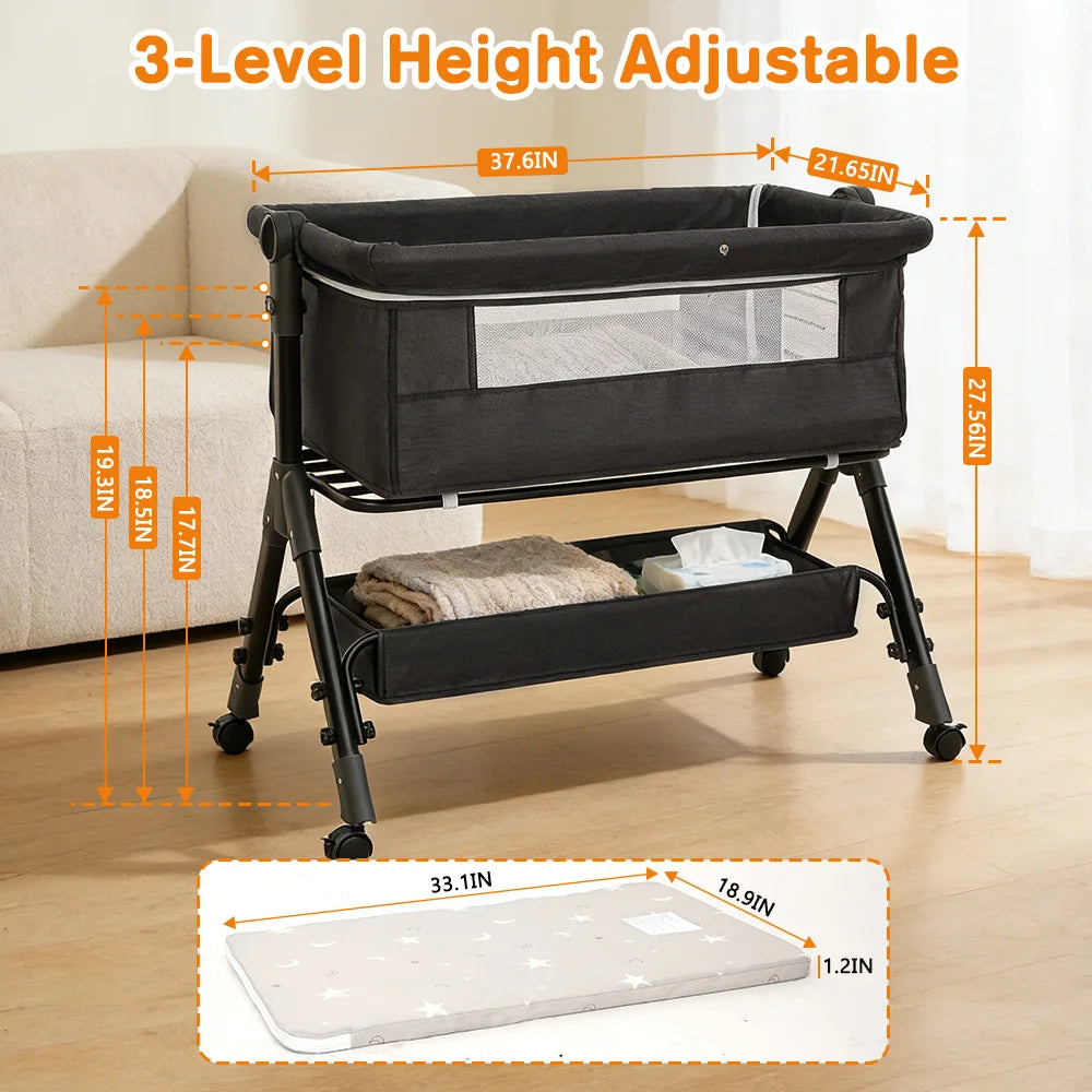 3 In 1 Baby Bassinet Bedside Sleeper Portable Folding Cradle