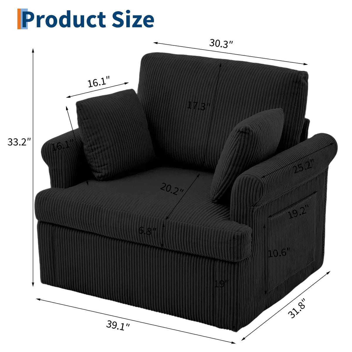 HiMISS Swivel Accent Chair With Storage Pockets And Throw Pillows