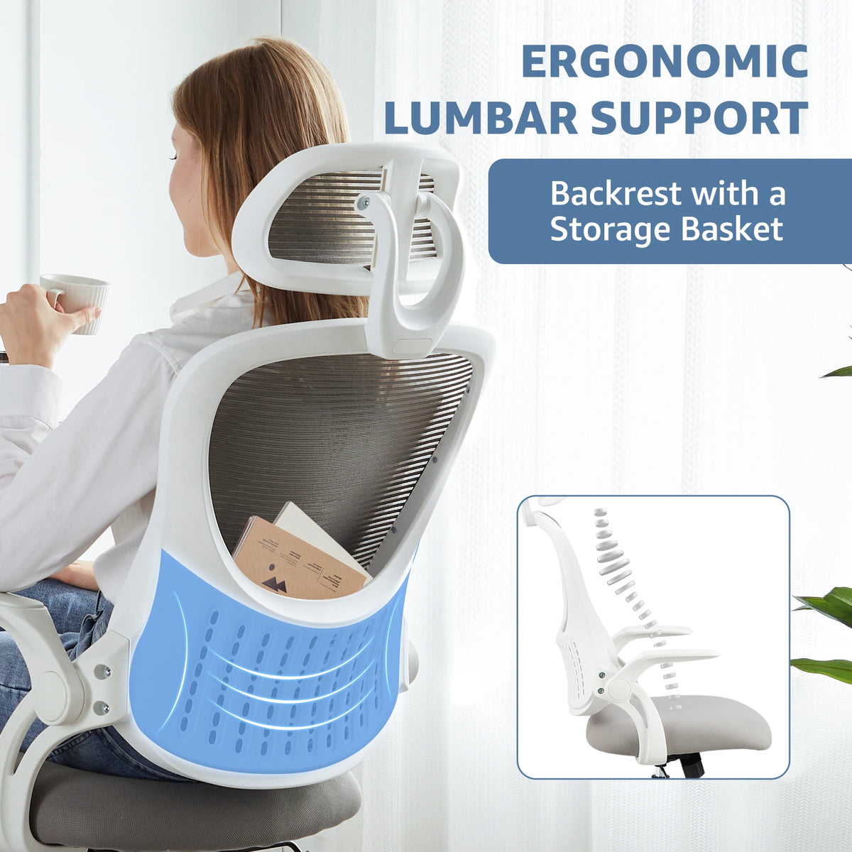 JHK Mesh Ergonomic Office Chair With Headrest And Lumbar Support