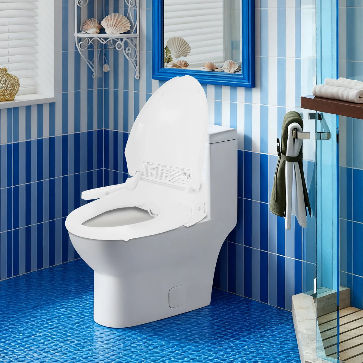 1300W Intelligent Toilet Bidet Seat, Electric Toilet Cover Seat Flushing Toilet Seats Adjustable Water & Seat Temperature 1/2"  for Homes, Bedrooms, Hotels