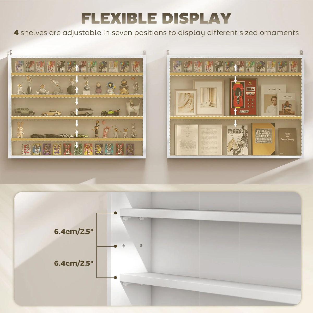 HOMCOM Five Tier Glass Door Display Cabinet With Adjustable Shelves