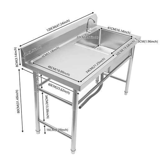 Stainless Steel Commercial Prep Sink With Faucet And Drainboard