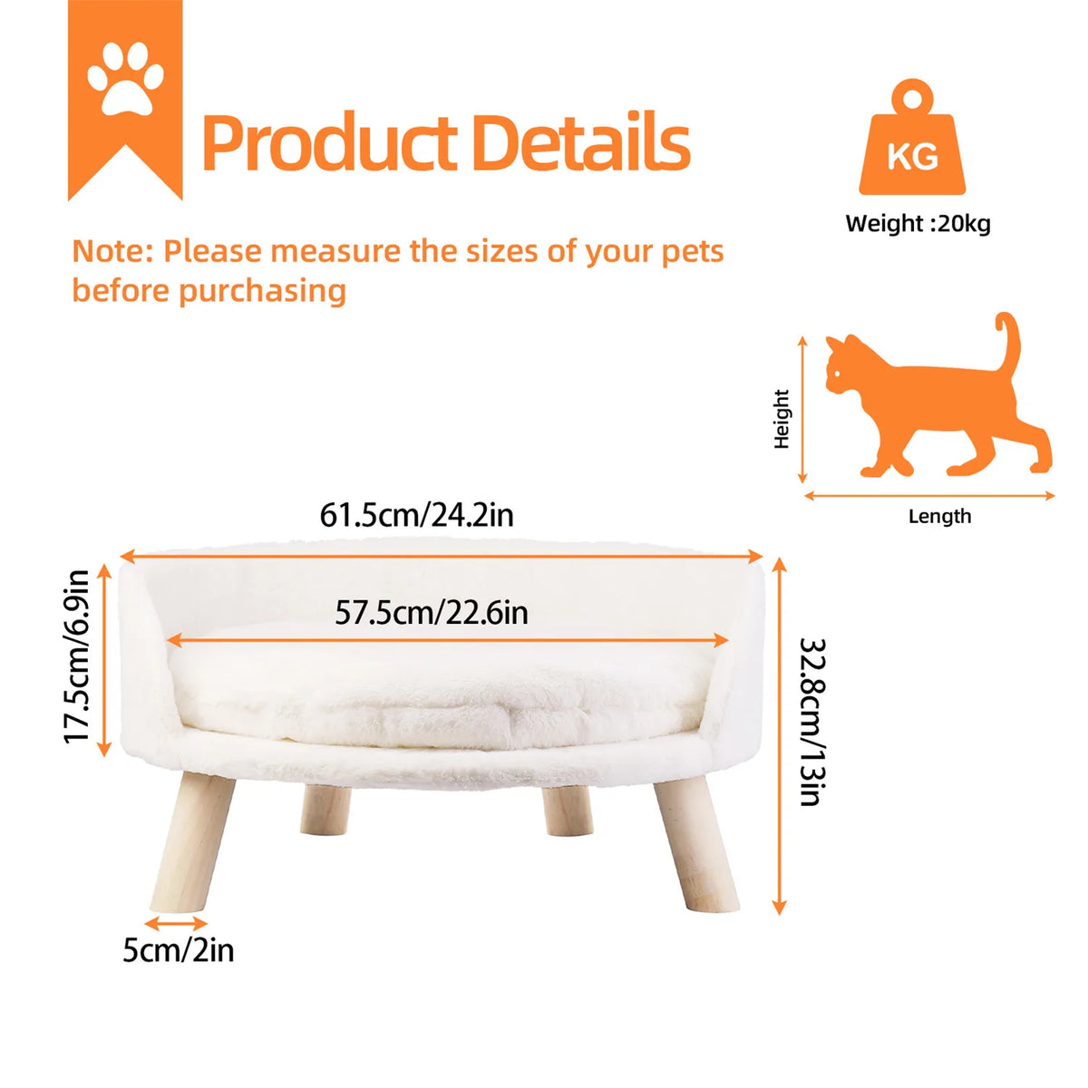 BINGOPAW Raised Pet Sofa Bed With Removable Cushion