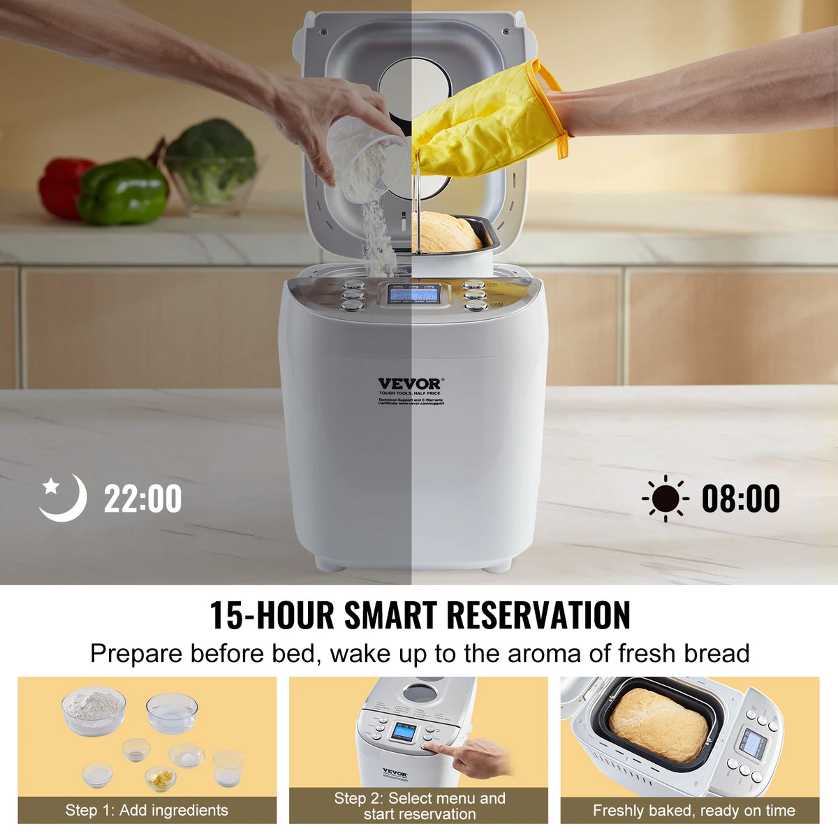 SucceBuy 15-in-1 Automatic Bread Maker With Ceramic Nonstick Pan
