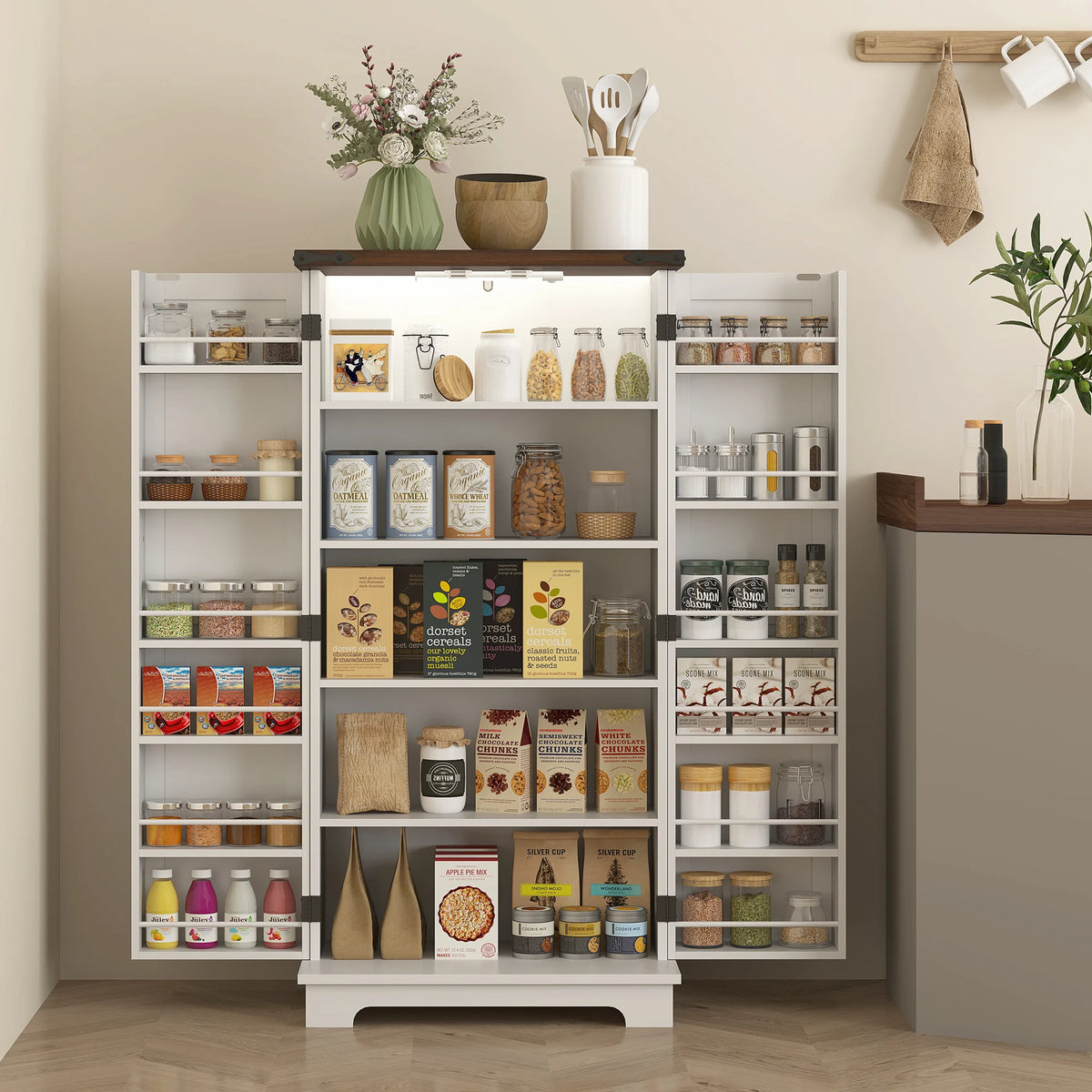 HOMCOM Kitchen Pantry Cabinet With Barn Door And Deep Shelves