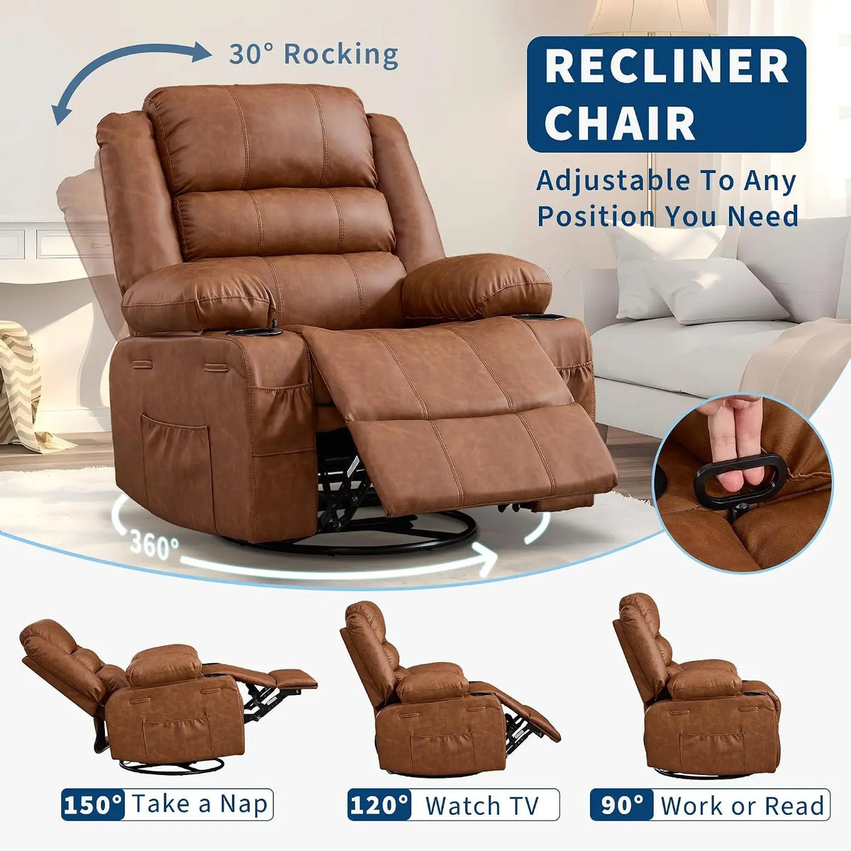 TWISTER.CK 360 Degree Swivel Rocker Recliner Lounge Chair with Comfort