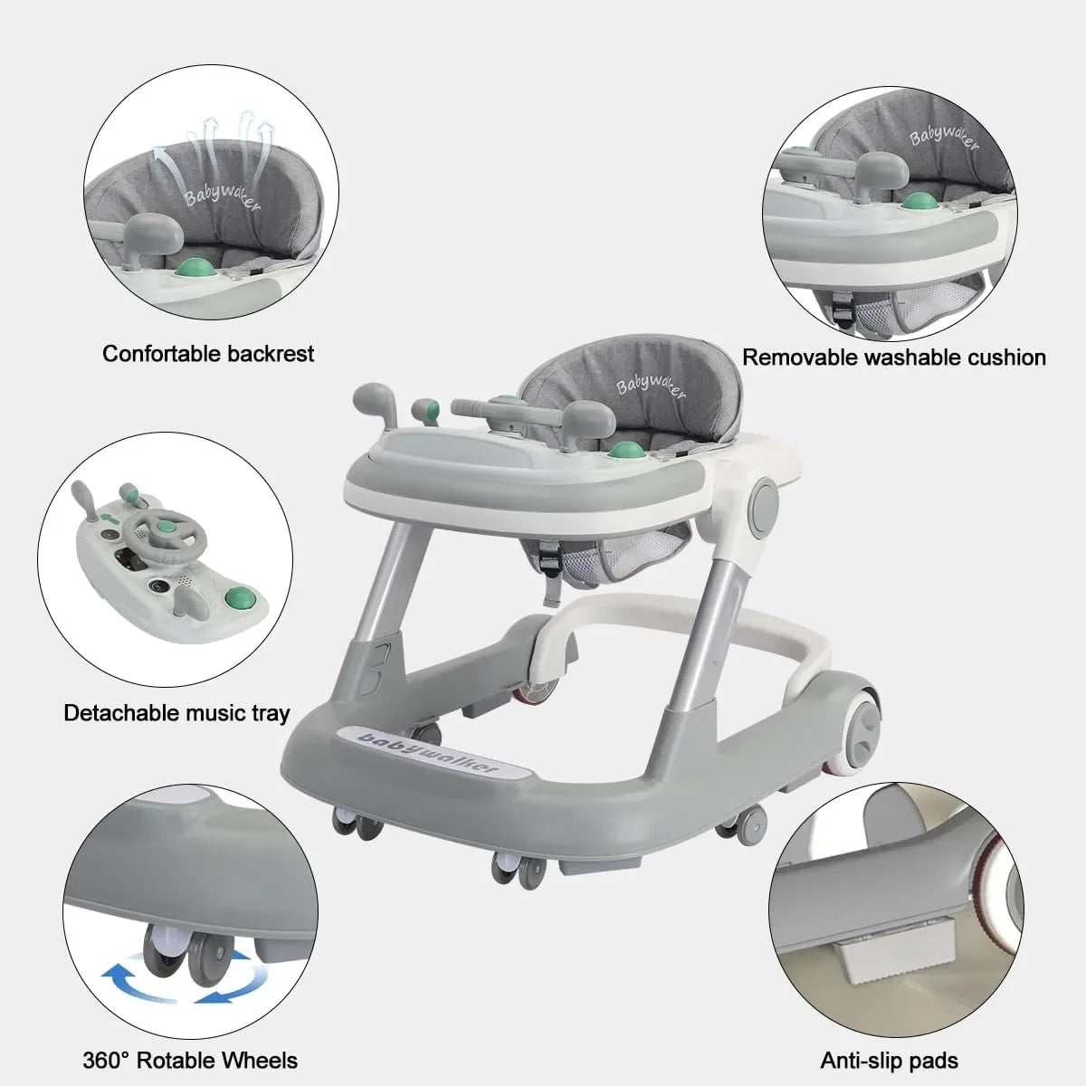 2 In 1 Baby Walker With Removable Feeding Tray For Toddlers