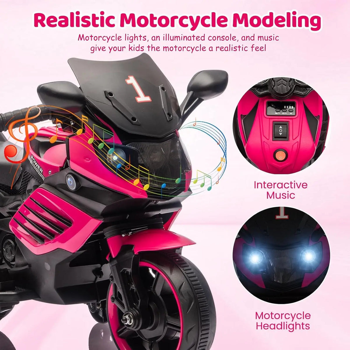 HiMISS Kids Electric Ride On Motorcycle with Training Wheels