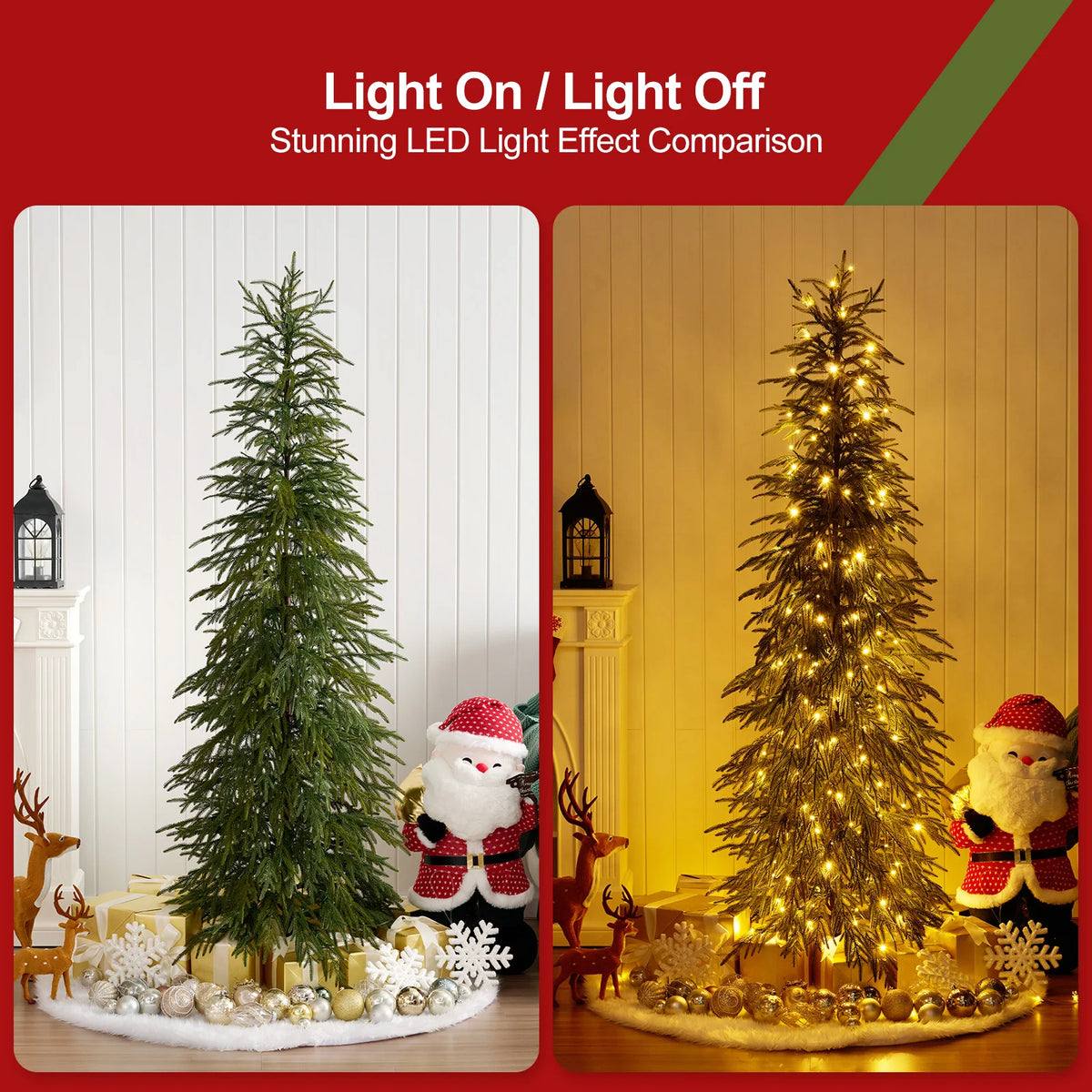 Artificial Pencil Christmas Tree, PE Realistic 6ft/7ft Prelit/unlit Slim Christmas Tree with Metal Stand, Holiday Indoor Decoration for Apartment Entryway Corner Office