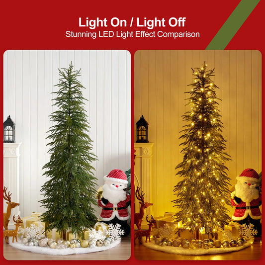 Artificial Pencil Christmas Tree, PE Realistic 6ft/7ft Prelit/unlit Slim Christmas Tree with Metal Stand, Holiday Indoor Decoration for Apartment Entryway Corner Office