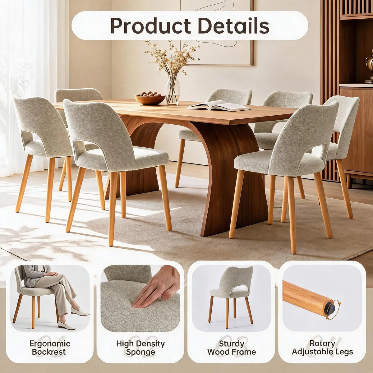 HiMISS Upholstered Dining Chairs With Butterfly Back And Wood Legs