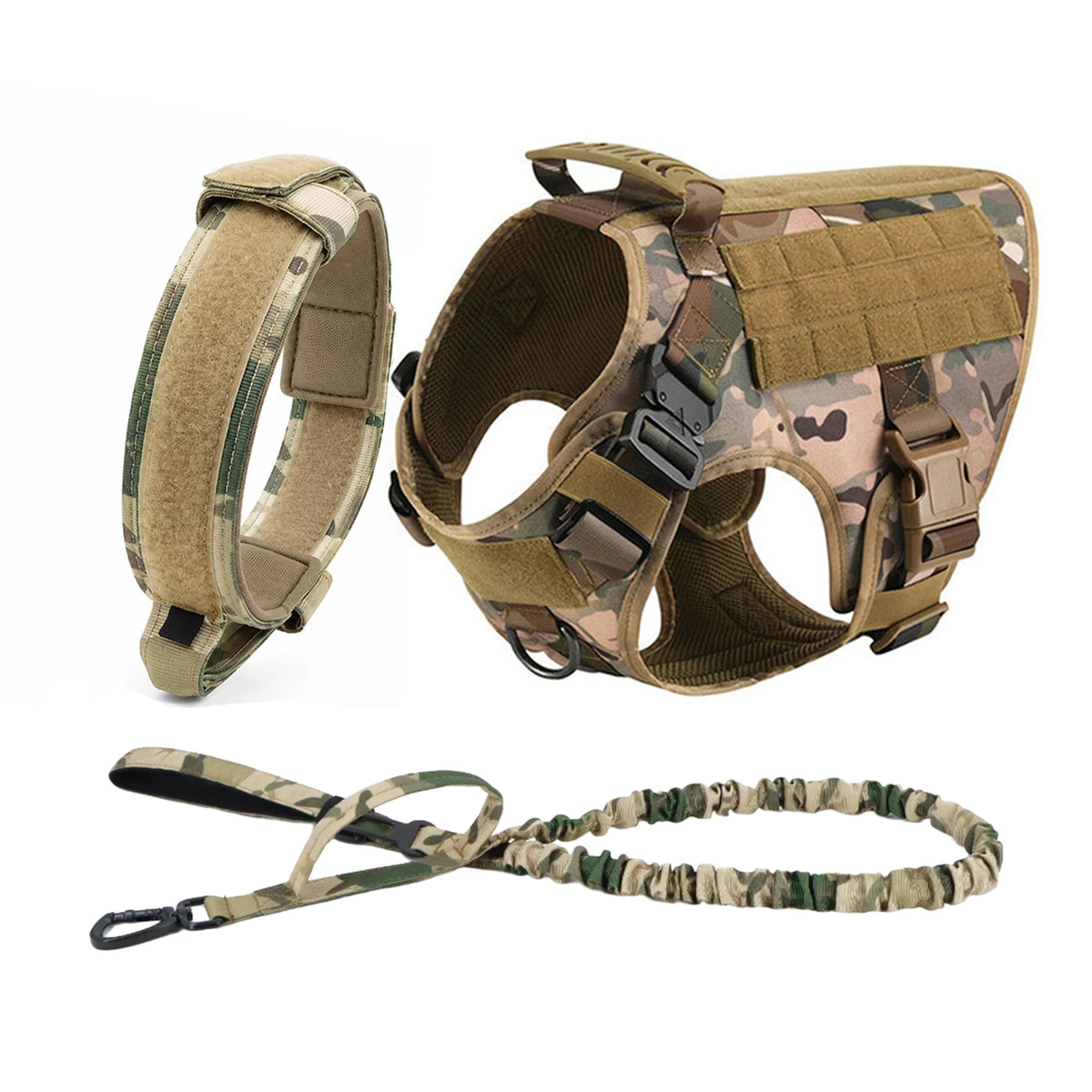 PETRAVEL Tactical Dog Harness with Collar Leash and Molle Pouches