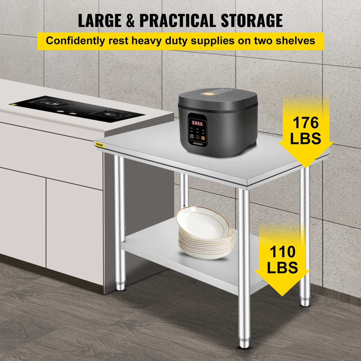 SucceBuy Stainless Steel Commercial Kitchen Work Table With Undershelf