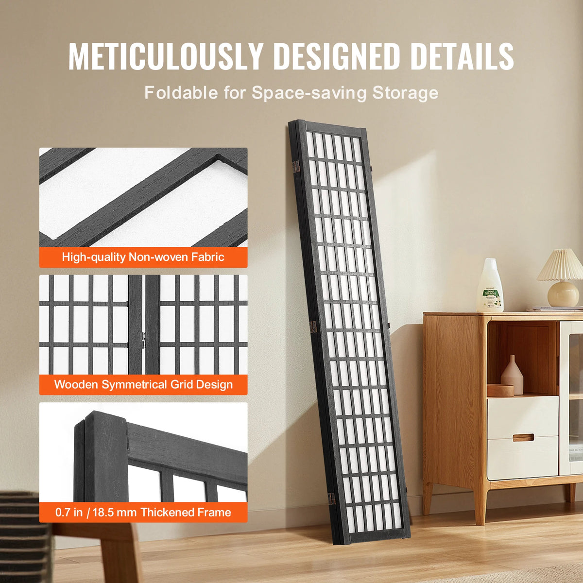 SucceBuy Folding Wooden Privacy Screen Room Divider for Home Office
