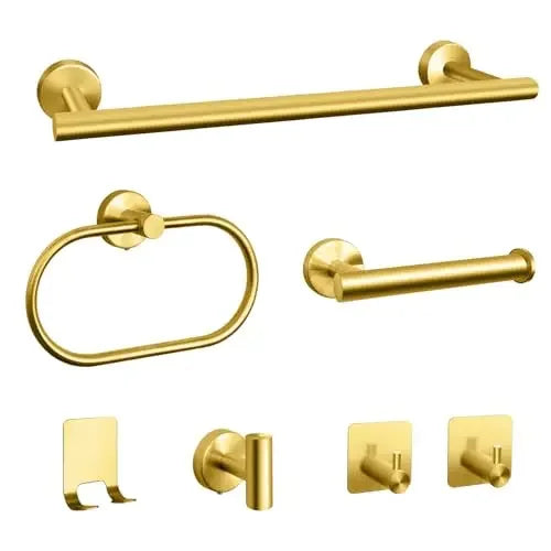 7Pcs/Set Bathroom Hardware Set Bathroom Towel Rack Including 16" Hand Towel Bars Toilet Paper Holders, Towel Rings, Robe Towel Hooks