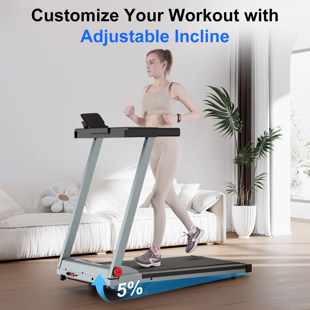 LACUFFY Folding Electric Treadmill With Adjustable Incline And App Connectivity