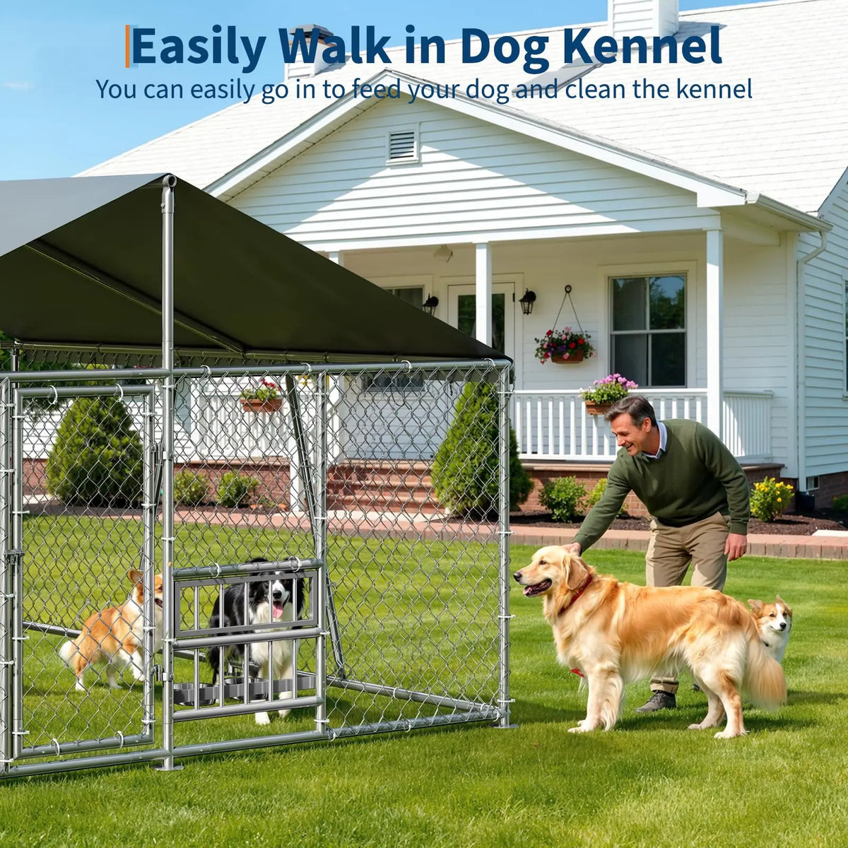 DishyKooker Outdoor Galvanized Dog Kennel With Waterproof Roof