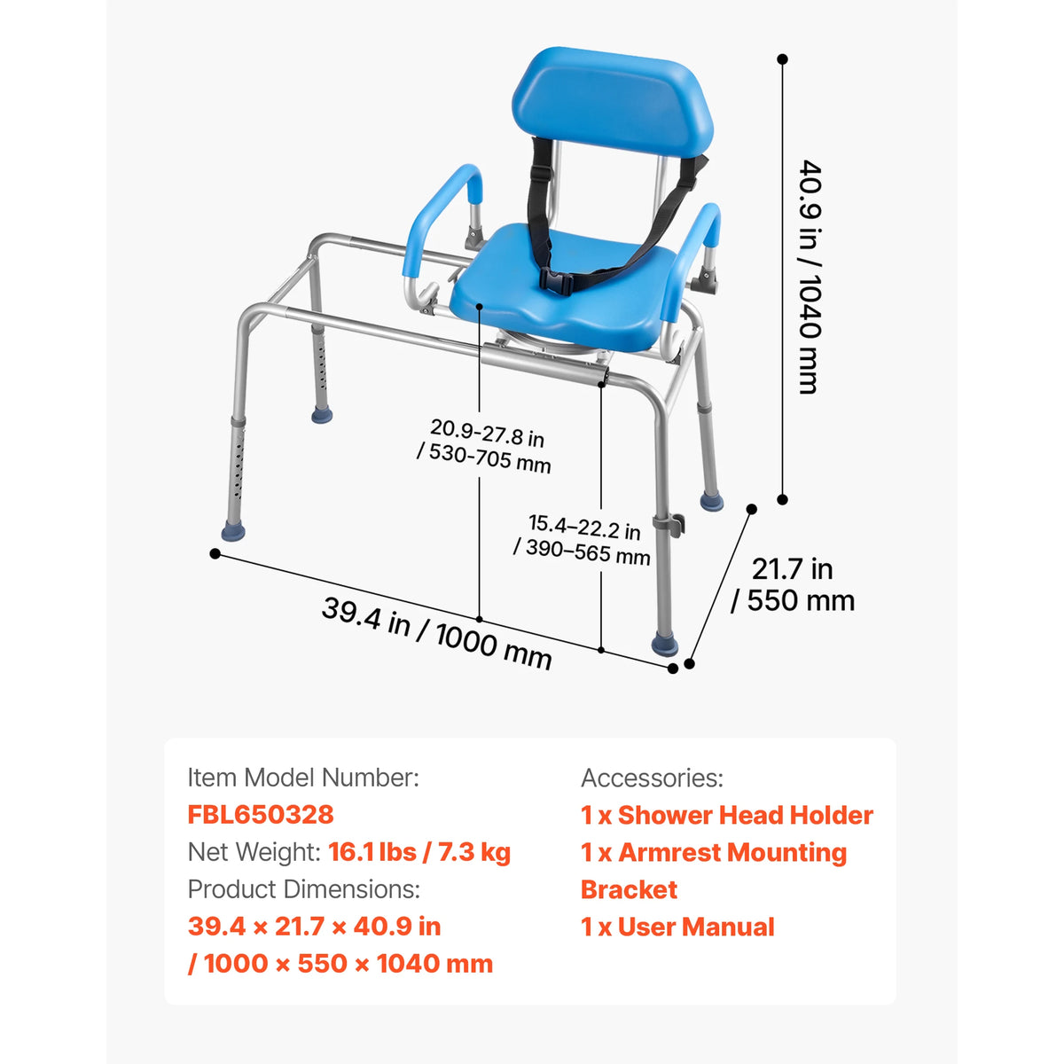 SucceBuy Swivel Shower Chair with Arms and Back for Inside Shower Stall Bathroom Bath Tub Seat for Adult Senior Handicap Elderly