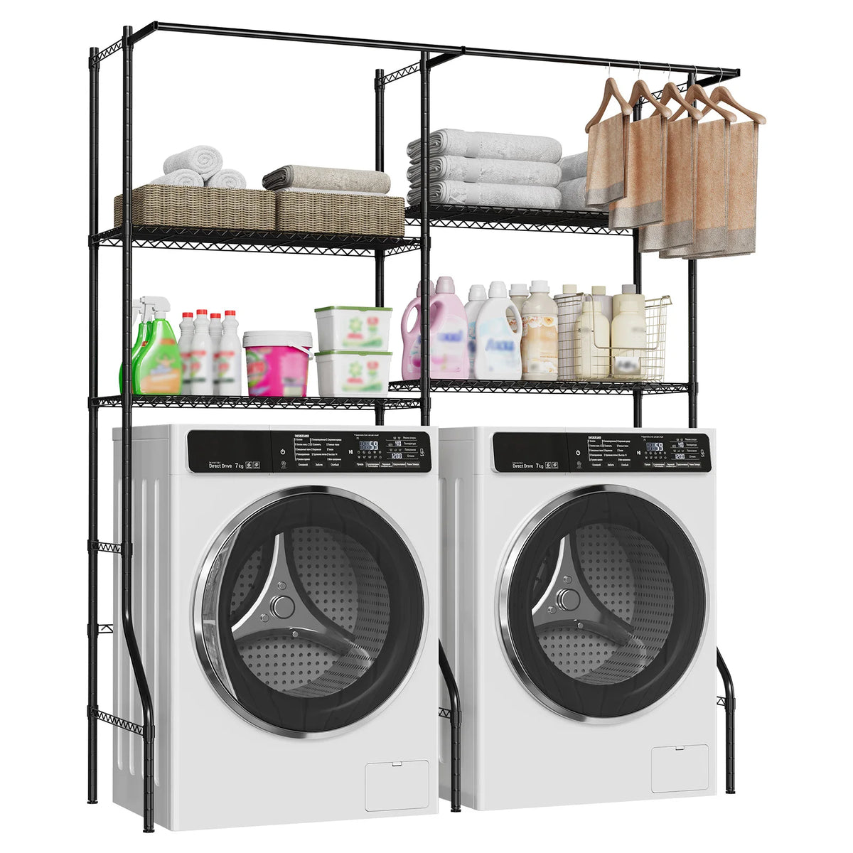 Bathroom Toilet Storage Rack, Over Washer and Dryer Storage Shelf, Balcony Washing Machine Shelf, Multi-Layer Metal Storage Rack