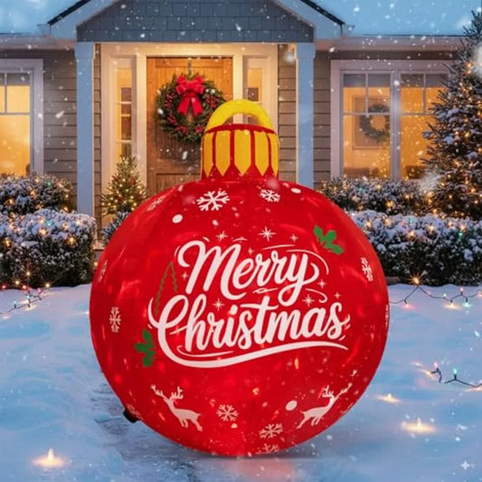 Outdoor Christmas inflatable ornament balls, PVC material, red color, rotating LED lights for yard and lawn holiday decoration