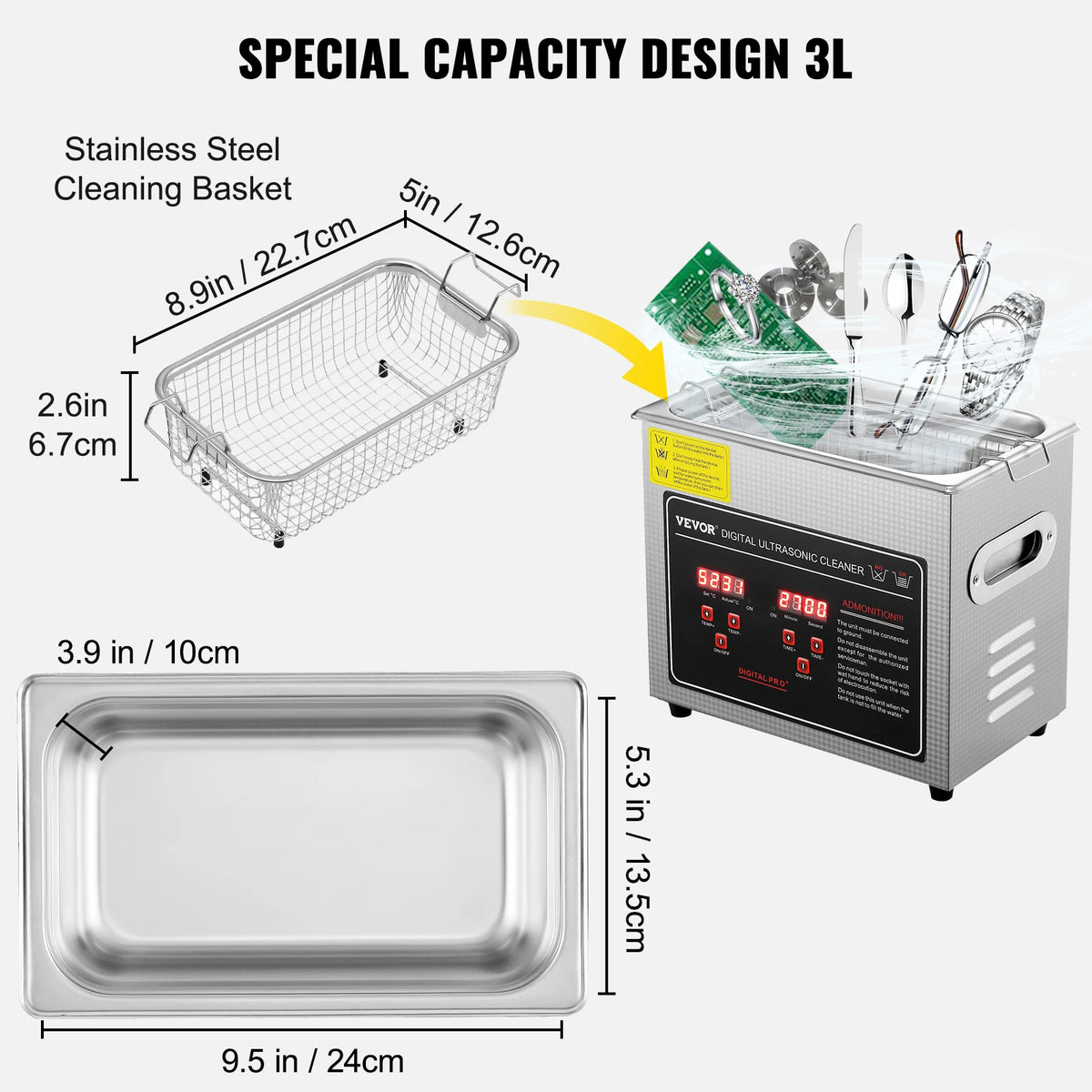 SucceBuy Ultrasonic Cleaner Stainless Steel Deep Cleaning Machine