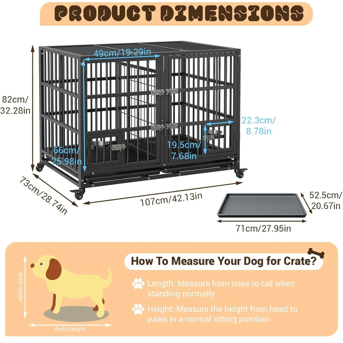 ANIXOL Heavy Duty Metal Dog Crate With Double Door Locks