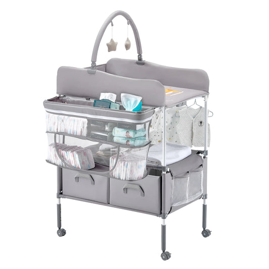 SucceBuy Foldable Baby Changing Table With Adjustable Height And Storage