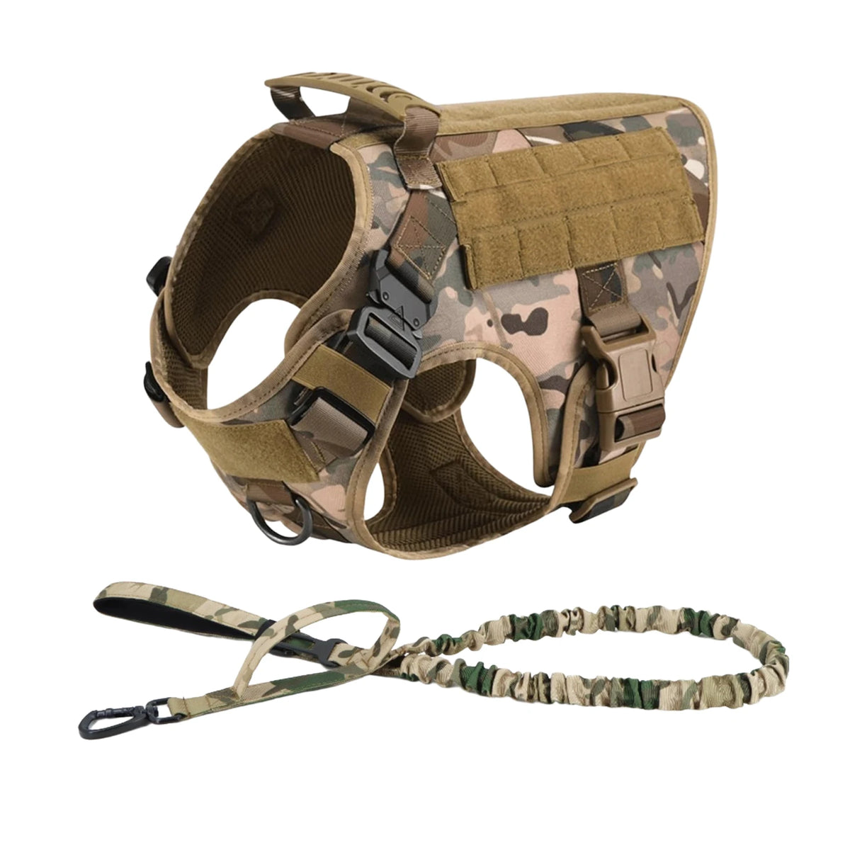 PETRAVEL Tactical Dog Harness with Collar Leash and Molle Pouches