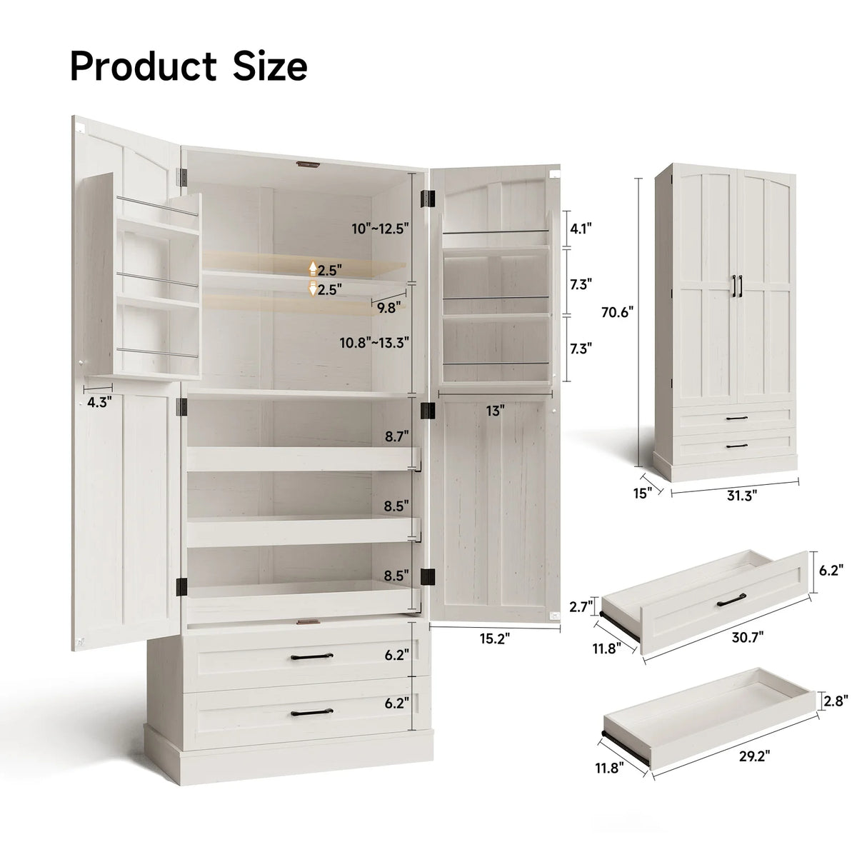 ONBRILL Farmhouse Kitchen Pantry Cabinet With Shelves And Six Doors