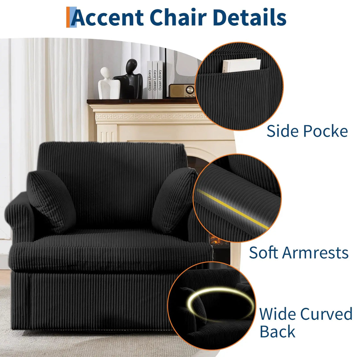 HiMISS Swivel Accent Chair With Storage Pockets And Throw Pillows