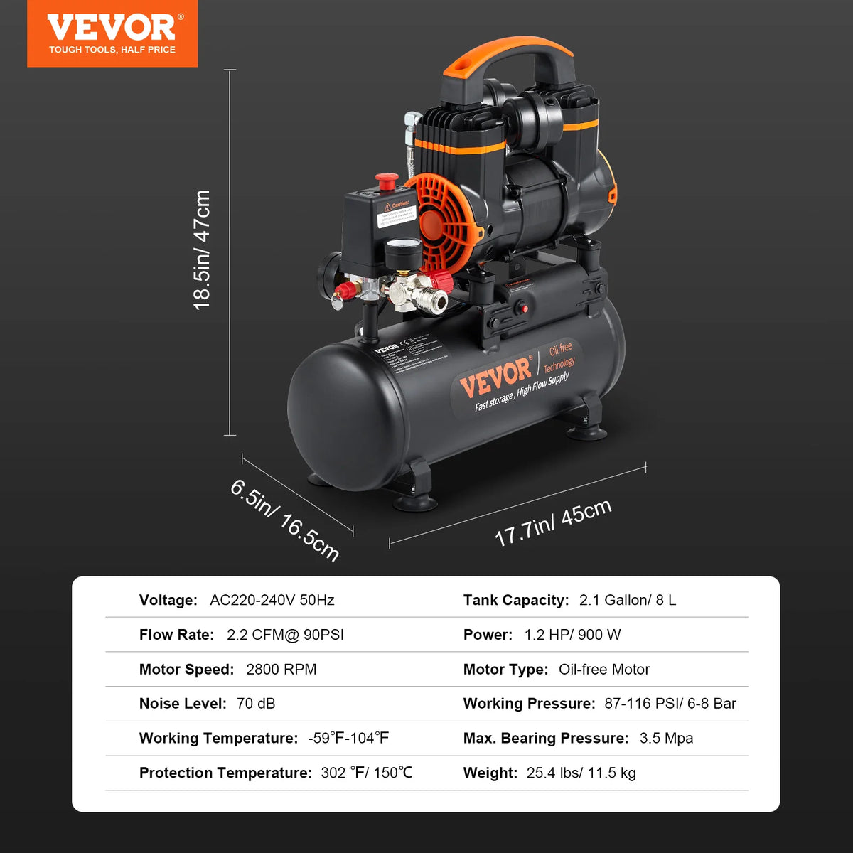 SucceBuy Air Compressor 900W 1450W 1800W Oil-free Portable Air Pump for Repair Tire Inflation Woodwork Nailing Compressor