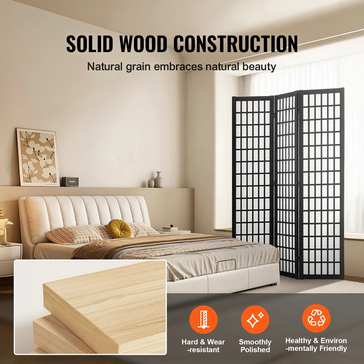 SucceBuy Folding Wooden Privacy Screen Room Divider for Home Office