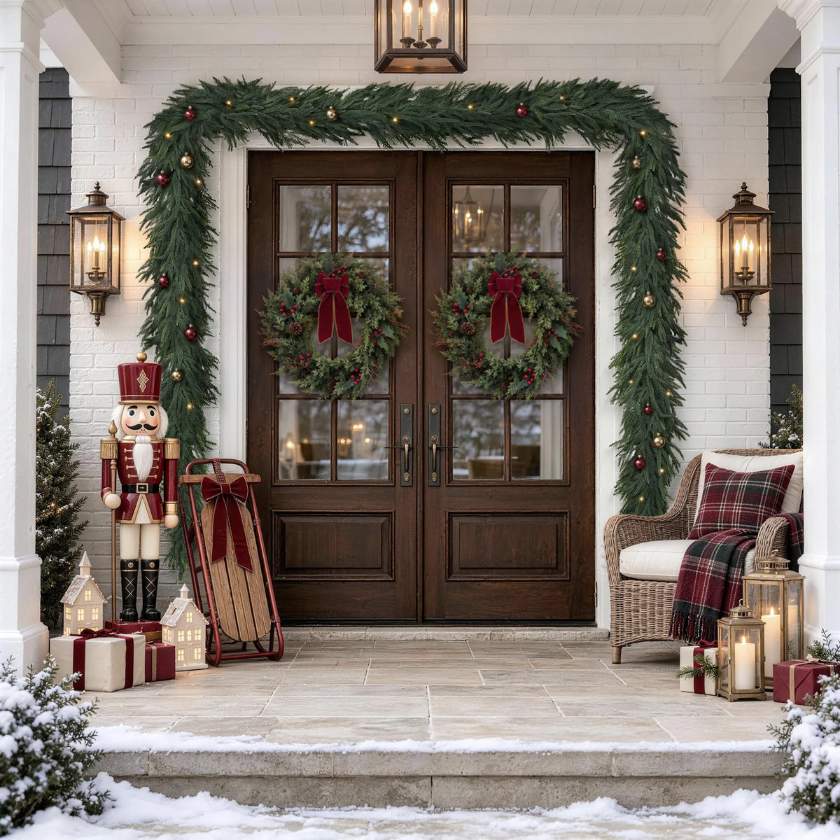 6/9/12FT Christmas Norfolk Pine Garland Real Touch Artificial Greenery Garlands Faux Winter Garland for Mantle Fireplace Table Stair Front Door Indoor Outdoor Holiday Xmas Decorations
