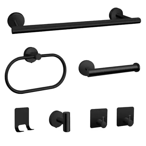 7Pcs/Set Bathroom Hardware Set Bathroom Towel Rack Including 16" Hand Towel Bars Toilet Paper Holders, Towel Rings, Robe Towel Hooks
