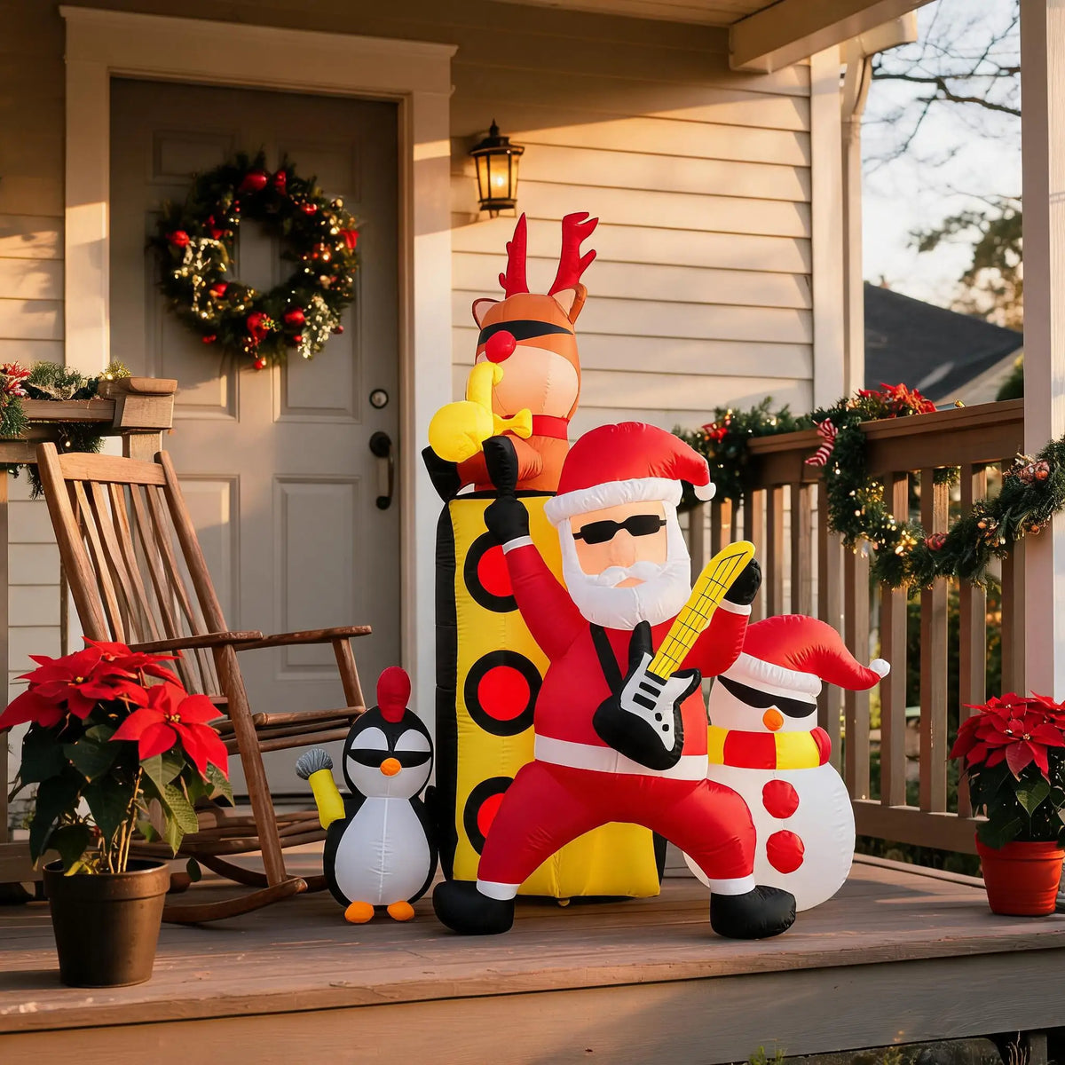 7ft Christmas Inflatable Santa Band Outdoor Yard Lawn Decor with LED Lights Blow Up Holiday Party Winter Festival Garden Home Display Festive Celebration Ornament