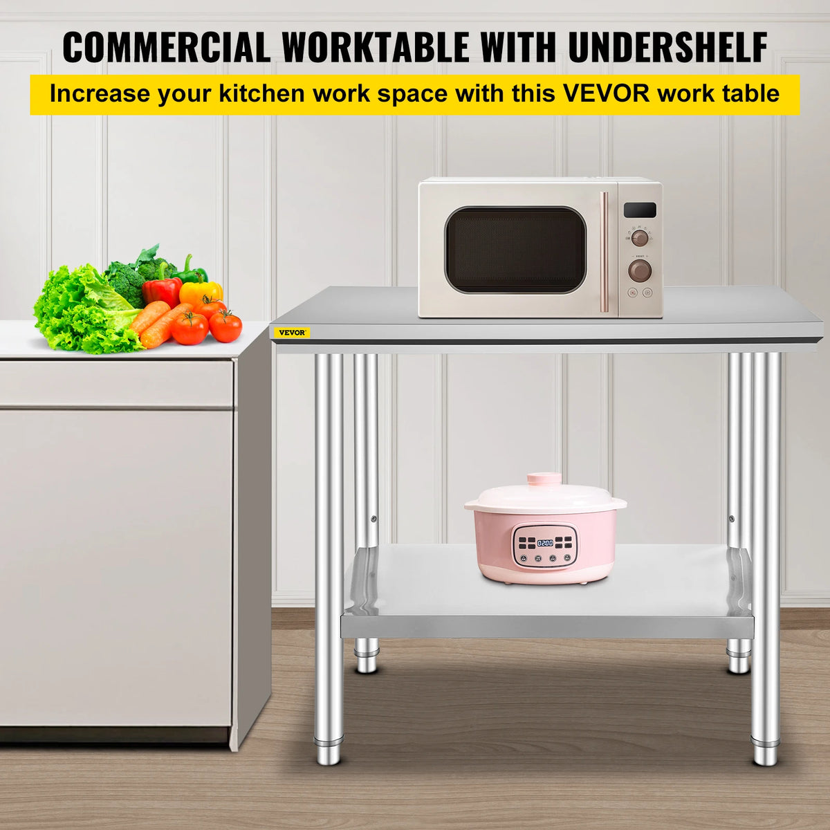 SucceBuy Stainless Steel Commercial Kitchen Work Table With Undershelf