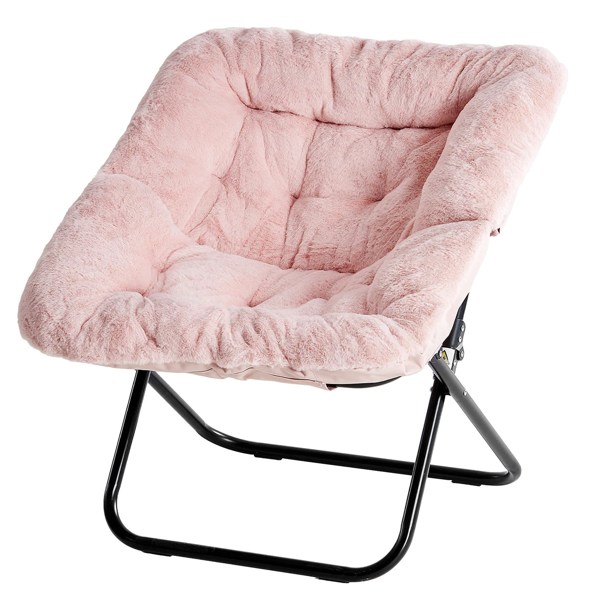 JHK Folding Faux Fur Saucer Chair With Padded Lounge Seat