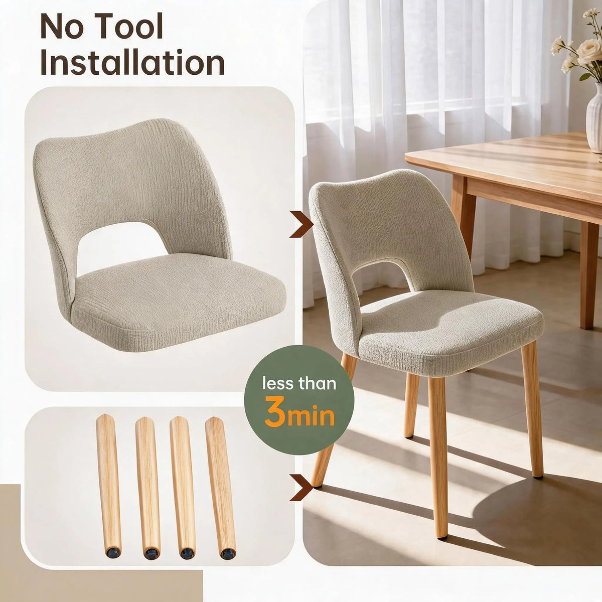 HiMISS Upholstered Dining Chairs With Butterfly Back And Wood Legs