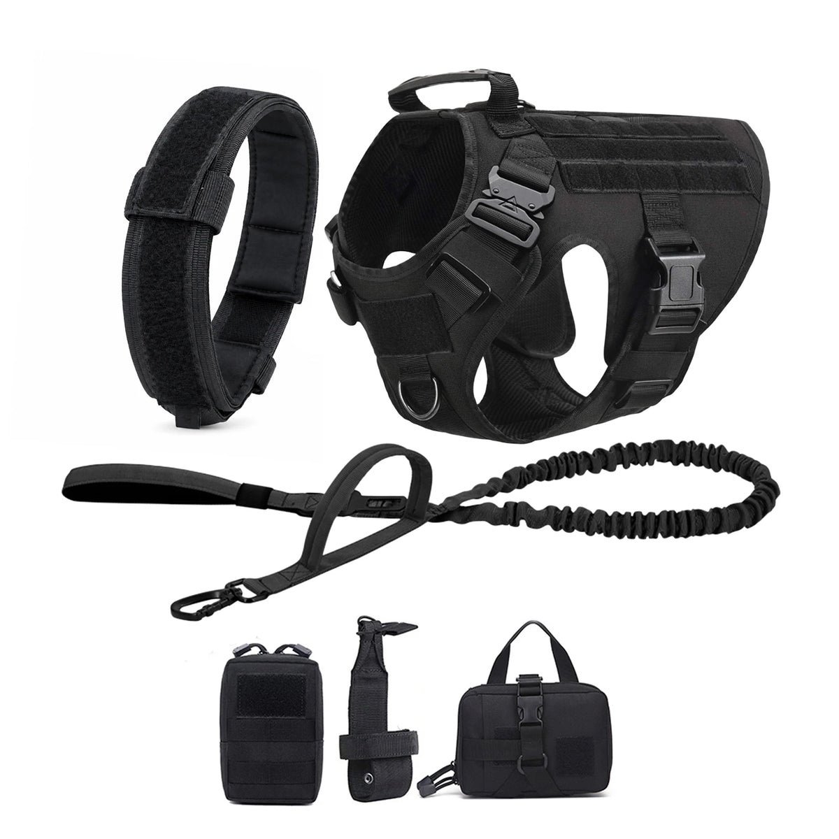PETRAVEL Tactical Dog Harness with Collar Leash and Molle Pouches