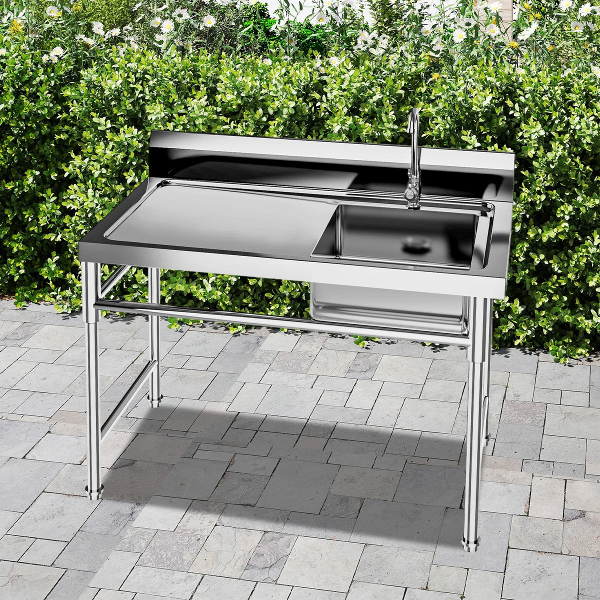 Stainless Steel Commercial Prep Sink With Faucet And Drainboard
