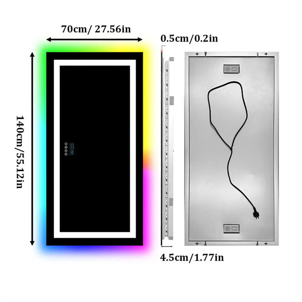 XXL LED Bathroom Mirror w Bluetooth Dimmable 3 Colours Front, RGB Backlit, Anti-fog, Memory Function, Time Temperature