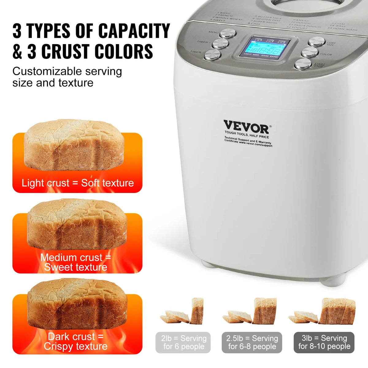SucceBuy 15-in-1 Automatic Bread Maker With Ceramic Nonstick Pan
