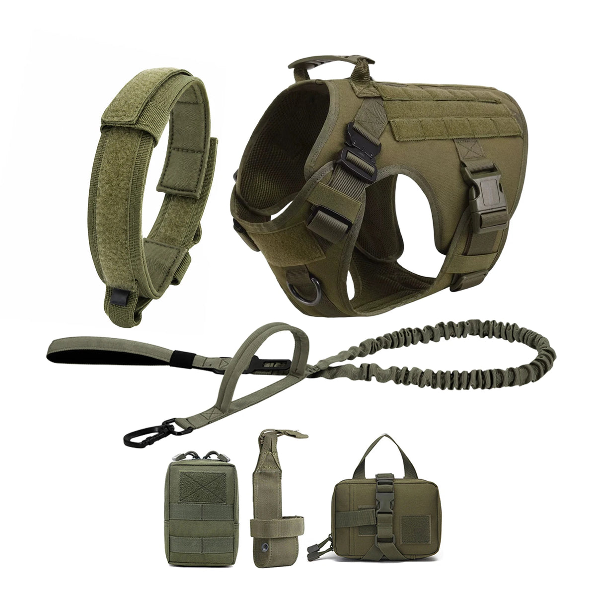 PETRAVEL Tactical Dog Harness with Collar Leash and Molle Pouches