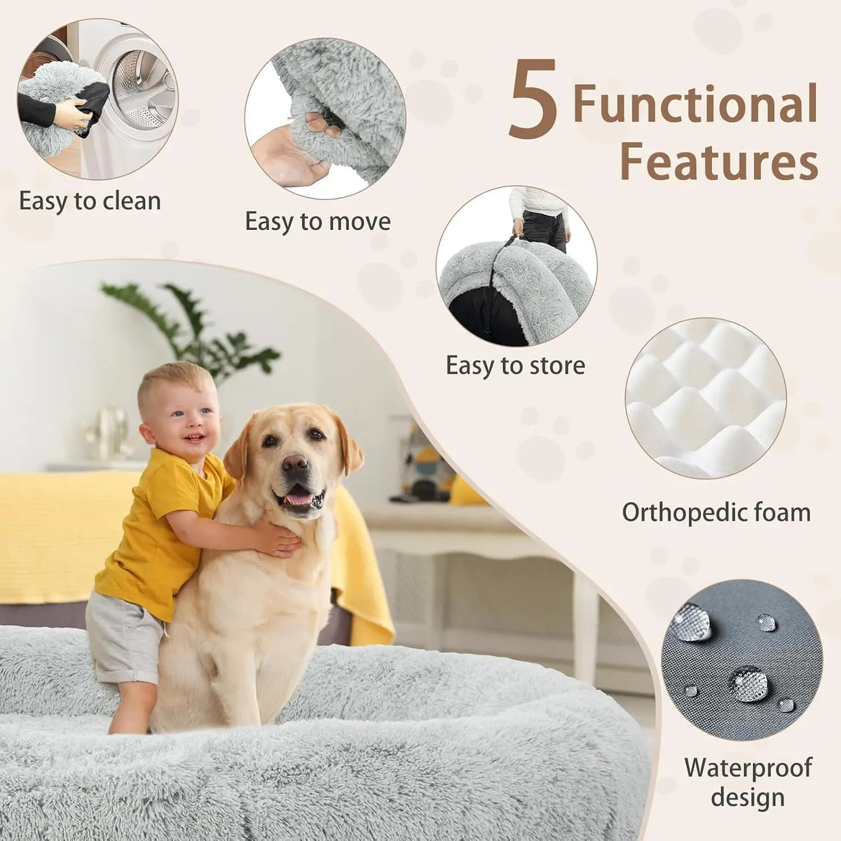 ROOMTEC Washable Memory Foam Human Dog Bed With Pillow