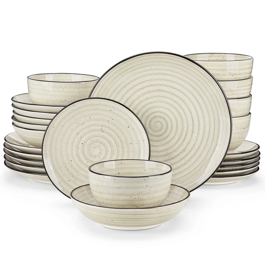MALACASA Handpainted Spiral Ceramic Dinnerware Set With Plates And Bowls