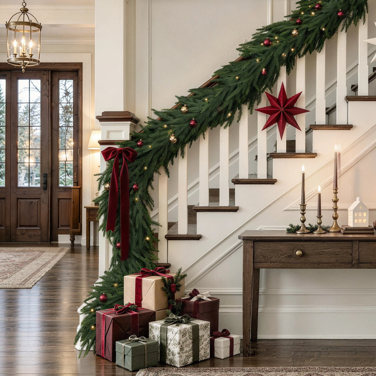 6/9/12FT Christmas Norfolk Pine Garland Real Touch Artificial Greenery Garlands Faux Winter Garland for Mantle Fireplace Table Stair Front Door Indoor Outdoor Holiday Xmas Decorations